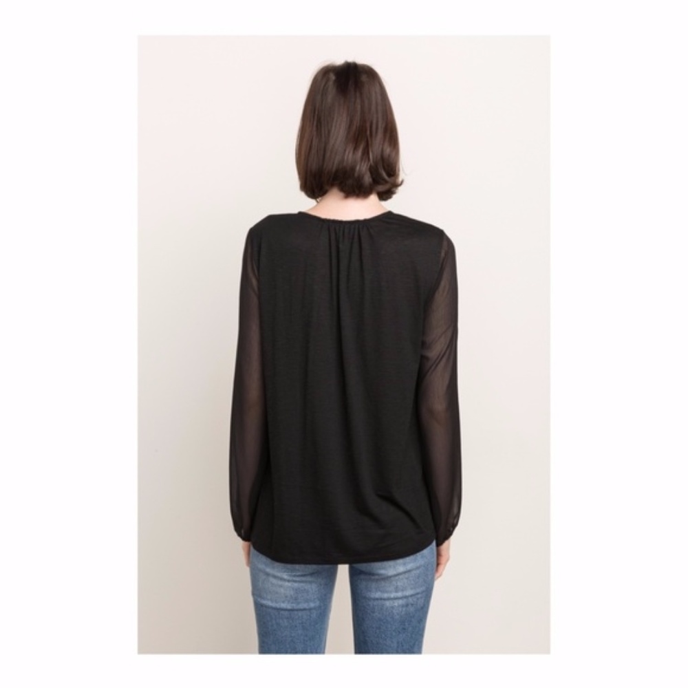 {Mystree}Sz S & L left!Front Tie Blouse w/Flocking - Picture 2 of 2